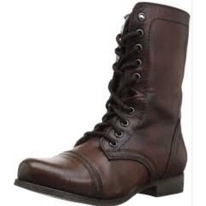 Womens Steve Madden Troopa Sz 8 Brown Leather Combat Boots Distressed